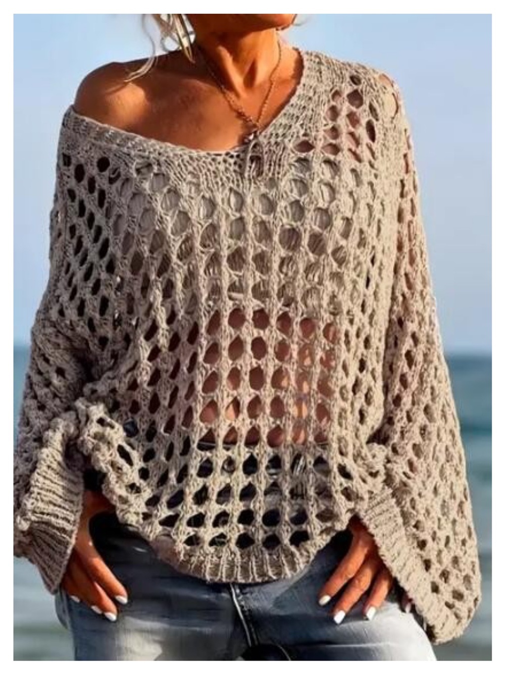 ShopEvelynne Open-Knit Off-Shoulder Cream Sweater